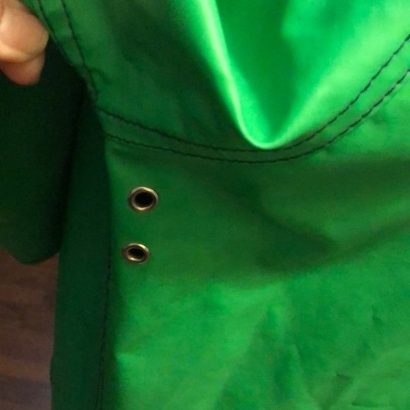 Green Hooded womens Rain Jacket. Whale print lining. Fisherman’s core. Rainy day - Picture 11 of 13